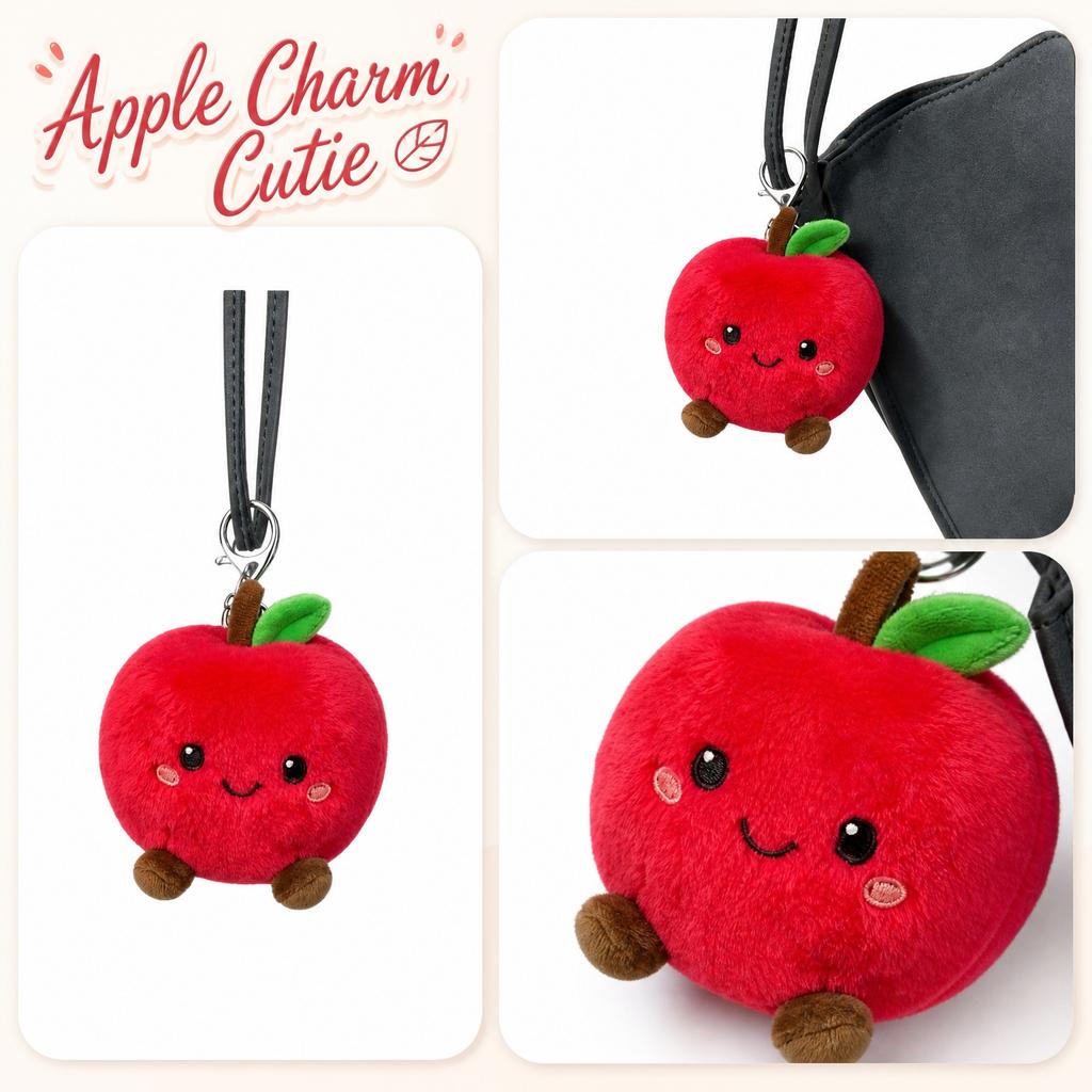 Plush Apple Keychain with Sound Recording Function Soft Stuffed Fruit Toy Clip-on Accessory for Bags Backpacks and Keys