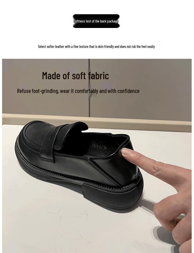 Women's Black British Style Leather Loafers: Thick Sole, Chunky Heel, Round Toe, Two-Wear Design - Spring 2025