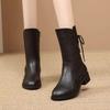 Fleece boots Warm soft leather Martin boots New thickened medium heel medium tube thick heel cotton boots in autumn and winter