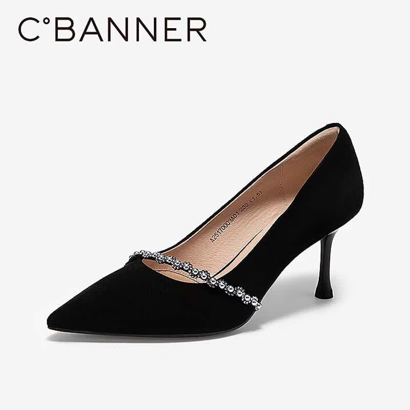 C.BANNER Women s French Stiletto Sheepskin Rhinestone High Heels 37