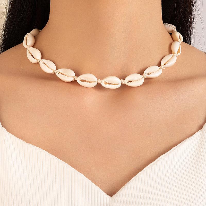 Seaside Vacation Series Beaded Necklace Beach Sea Star Shell Ornament Retro Coconut Tree Scallop Necklace for Women