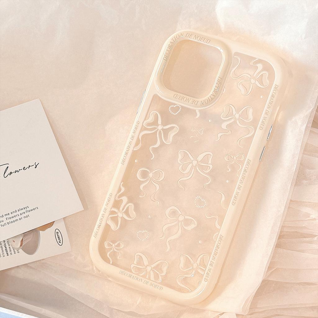 Applicable To Apple 16promax Mobile Phone Case Pearl Bow Iphone15 Temperament 13 Anti-fall 14 Acrylic 12
