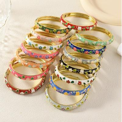 Motifs Floraux Émail Cloisonné Bracelet Alliage de Zinc Alliage de Zinc Alliage de Zinc Glaçage Tombant Bracelet Traditionnel