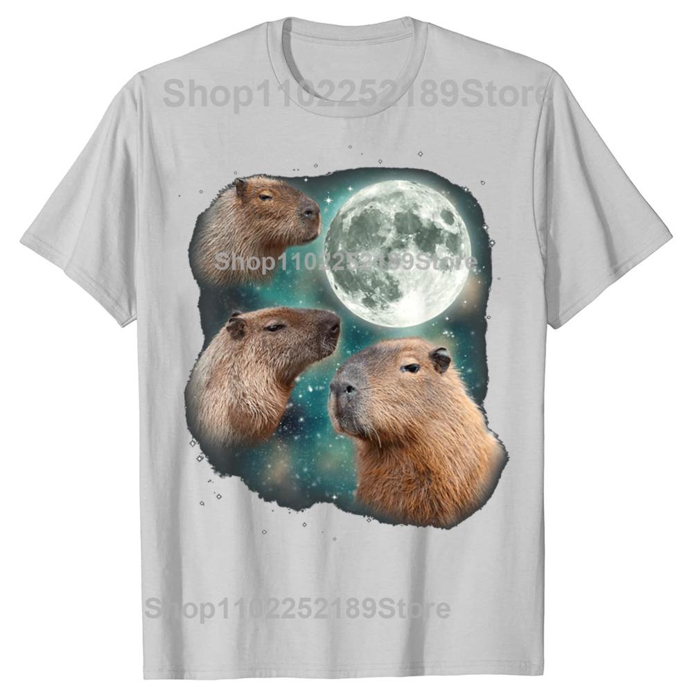 3 Capybara Moon Weird Howling T Shirt Funny Cute Animal Unisex Classic Short Sleeves Tee Shirt Fashion Casual Streetwear Tops