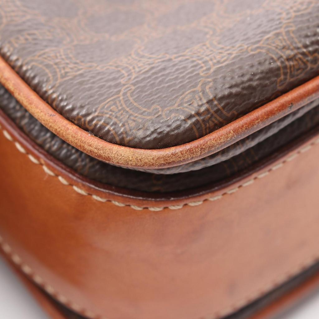 Used CELINE Macadam Shoulder Bag PVC Coated Canvas Leather Brown Used Women