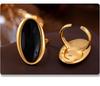 Qiong Yao Luxury French Oval Openwork Ring, Drop Oil, Heavy Casting, Stainless Steel, PVD Gold-Plated, Color Retention, Women's Jewelry.