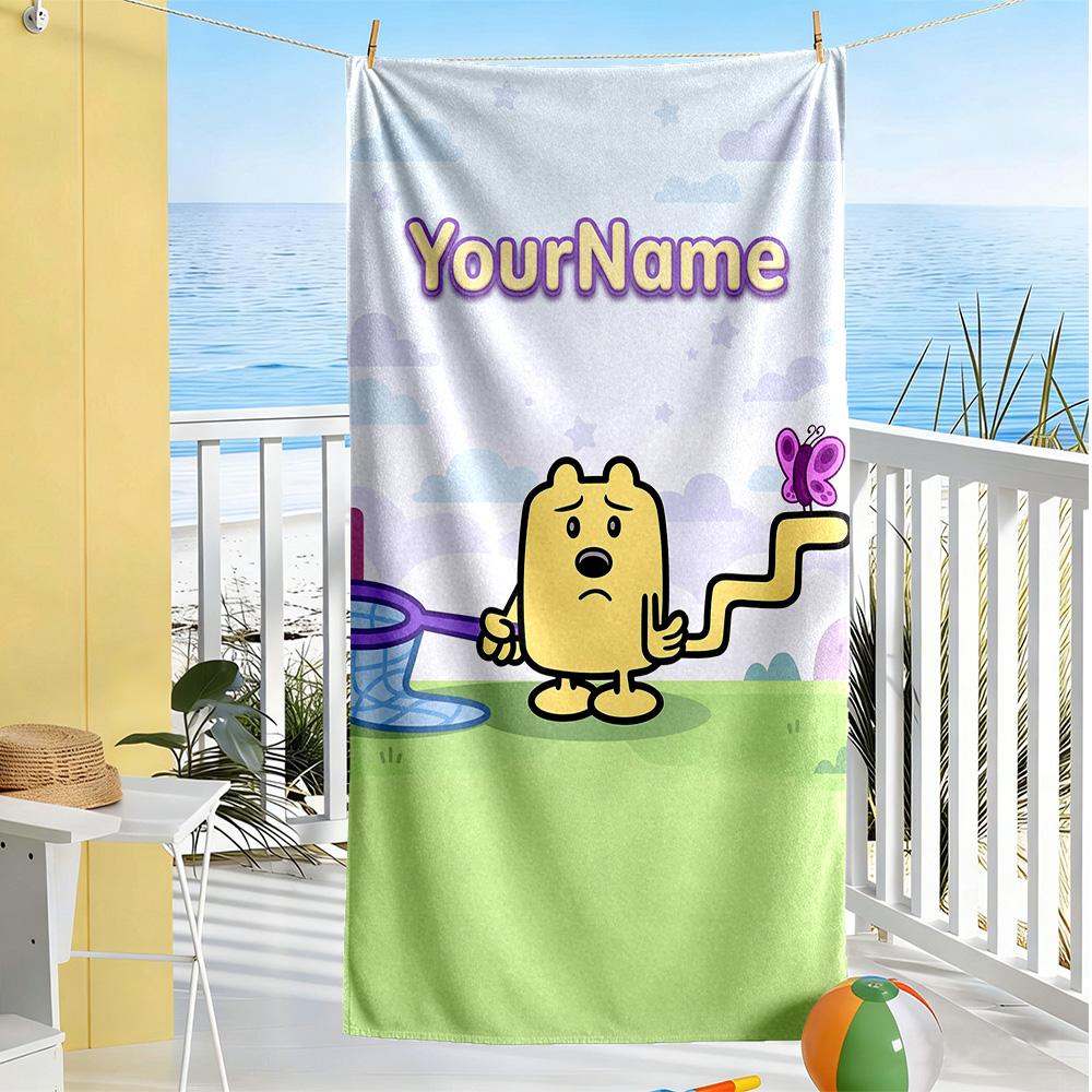 Wow! Wow! Wubbzy Customize Your Name Beach Towel Quick-Dry Soft Microfiber Ideal for Travel Outdoor Swim Pool Yoga Surf Camping Hiking Gym Gift Holida