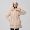 Pie overcome women's winter new waist and thin hooded big fur collar plush thickened short jacket padded jacket