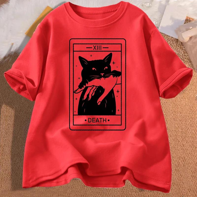 Tarot Death Witchy Cat Women Funny Tarot Card Tshirt Cat Mom Tee Shirt Crazy Lovers Cat Lady Harajuku Short Sleeve Casual XS
