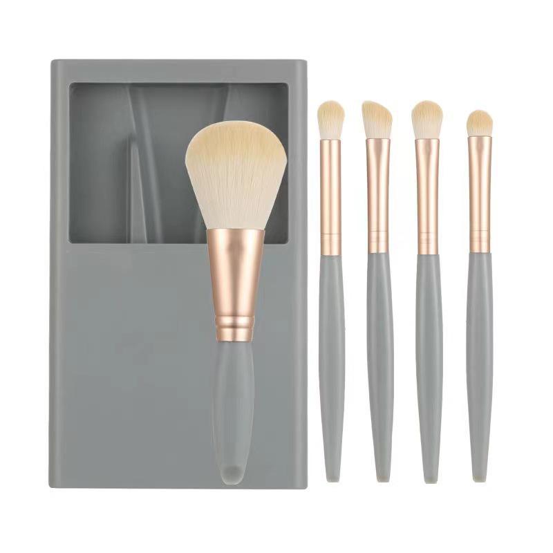 New 5-Piece Makeup Brush Set with Mirror – Travel-Friendly for Loose Powder & Eyeshadow