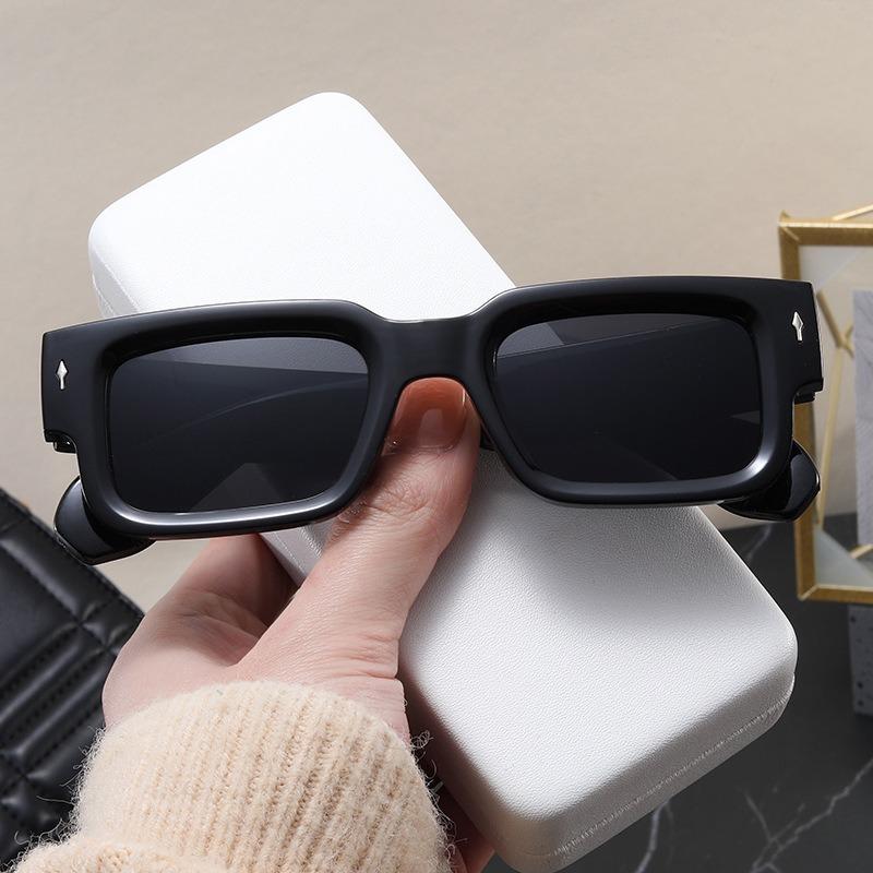 Unisex Square Frame Sunglasses With Rice Studs, Uv Resistant Sunglasses, Retro Fashion And Personalized Street Photography Glasses