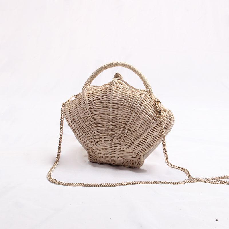 Shell Shaped Chain Small Messenger Bag Rattan Woven Ins Beach Vacation Mobile Phone Fashionable Crossbody Bag Beach Straw Bag