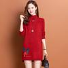 Mid Length Sweater Dress for Women Loose Thick Warm Semi High Neck Knitted Sweater Solid Color Long Sleeved Pullover