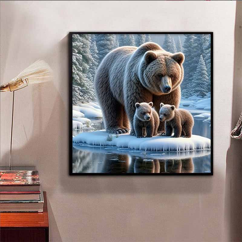 New Arrival 5D DIY Full Circle Diamond Painting "Bear and Cub" Embroidery Cross Stitch Home Decor Gift