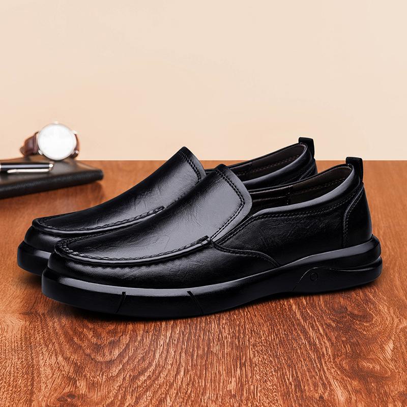 Men Genuine Leather Business Slip On Shoes Office Walking Commuting Travel Smart Casual Comfortable Footwear Sizes 38-46