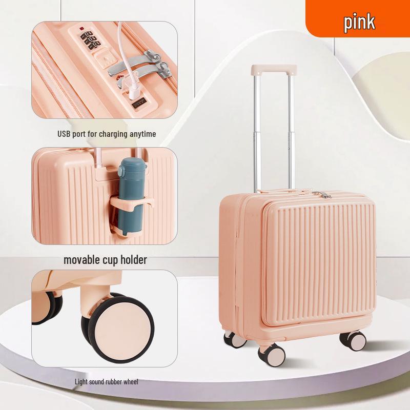 Side-Opening 18-Inch Large Cabin Trolley Case - Unisex Lightweight Carry-On with Password Protection