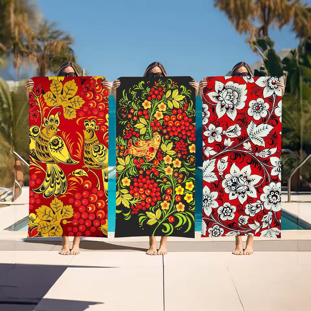 Art Russian Khokhloma Towel Sports Quick Dry Travel Camping Gear Sandproof Soft Light Large Beach Towel