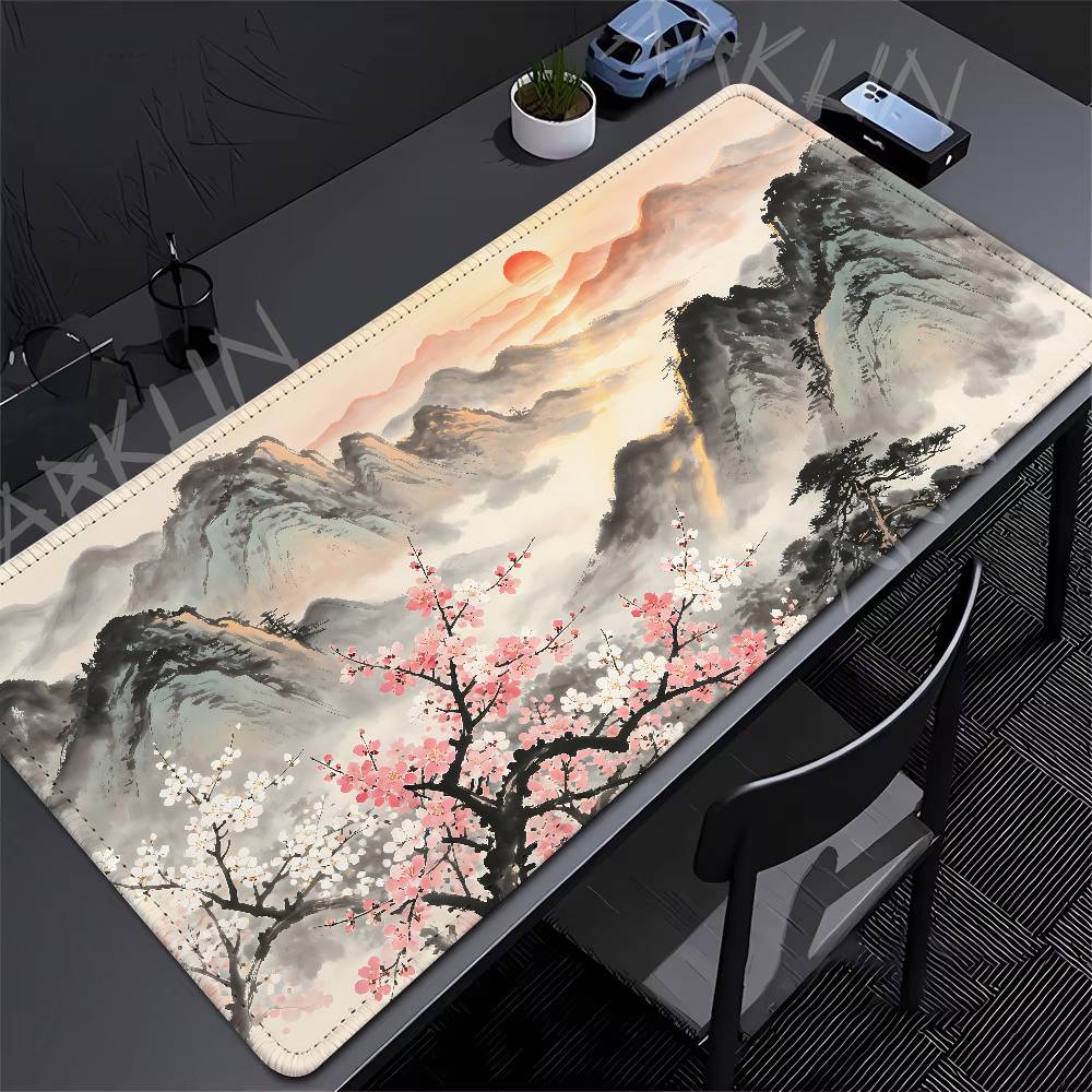 Landscape Ink Painting Mouse Pad Watercolor Mountain View Desk Mat NonSlip Waterproof Smooth For Office Home Desktop Decoration