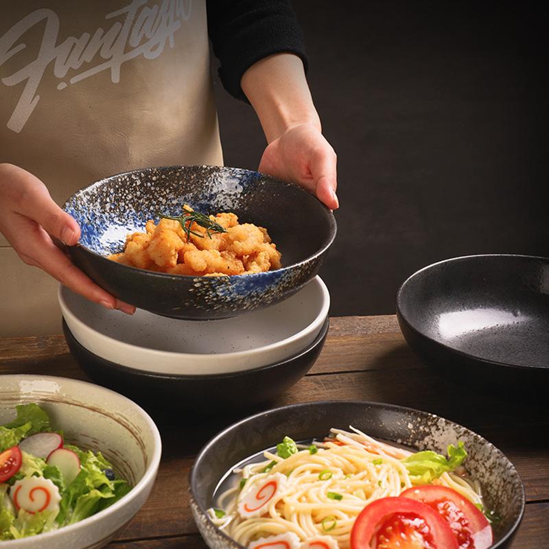 8-inch Ceramic Noodle Dish Lamian Noodles Bowl Restaurant Noodle Tableware Household Noodle Soup Baked Rice Fruit Salad Plate.