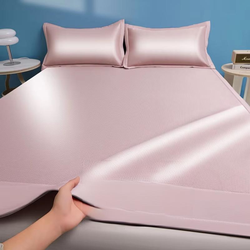 Summer Cooling Bed Pad Light Luxury Carbon Fibres Sleeping Cool Bed Mat Ice Silk Mats with Pillowcases Smooth Mattress Cover Set