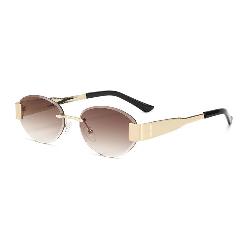 

Business Oval Sun Glasses Classic Rimless Metal Glasses Rimless Diamond Cut Luxury UV400 Sunglasses for Unisex as pictures