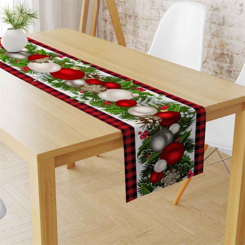 Festive Christmas Table Runner with Holiday Print Linen Table Cover for Home Decor