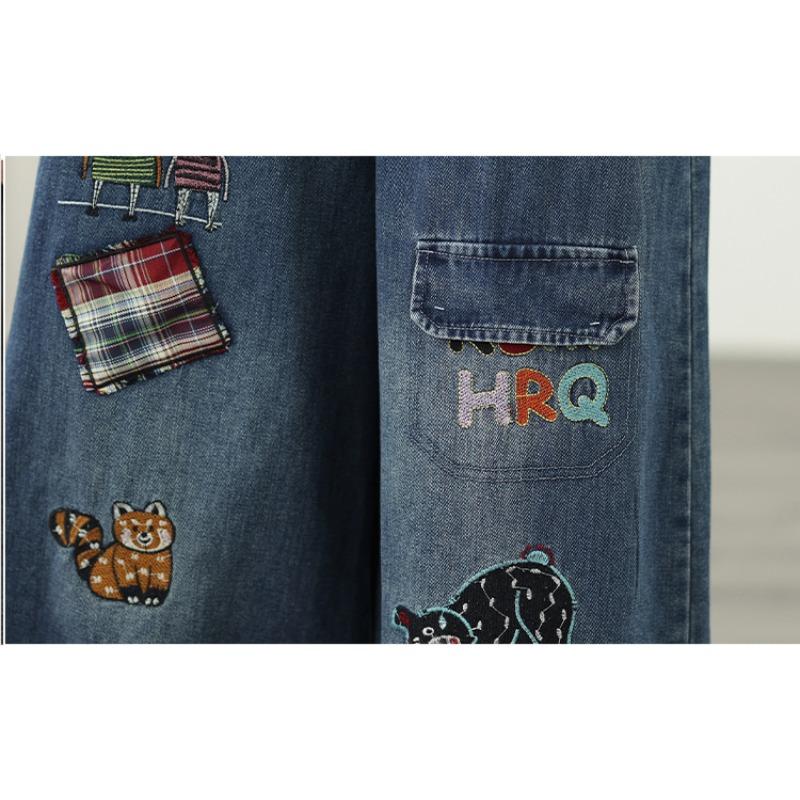 DIMANAF 2025 Plus Size Autumn Jeans New Long Pants Women Loose Denim Trousers Big Size Casual Embroidery