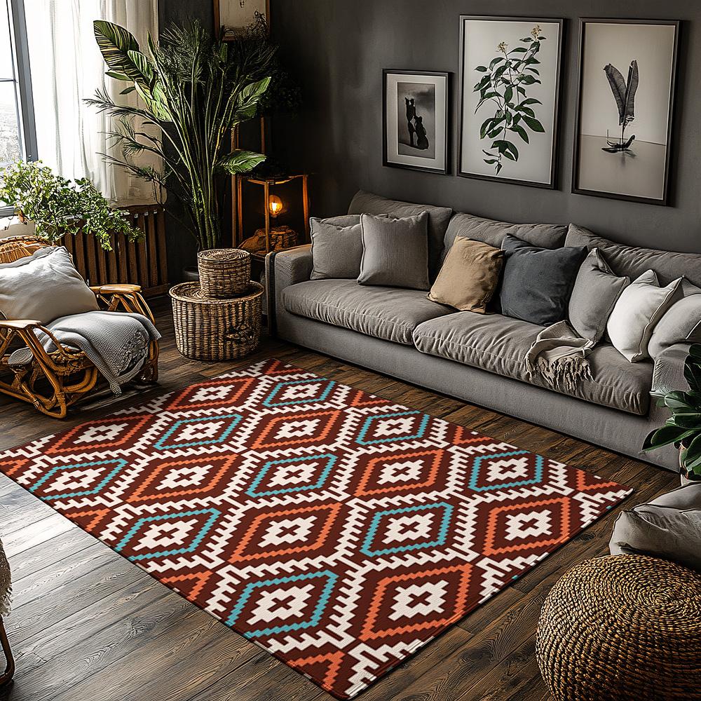 

Stylish Southwestern Area Rug Non-Slip Doormat Indoor Outdoor Decor Bohemian Tribal Pattern Floor Mat Home Accent Vintage Rustic 80cm x 120cm