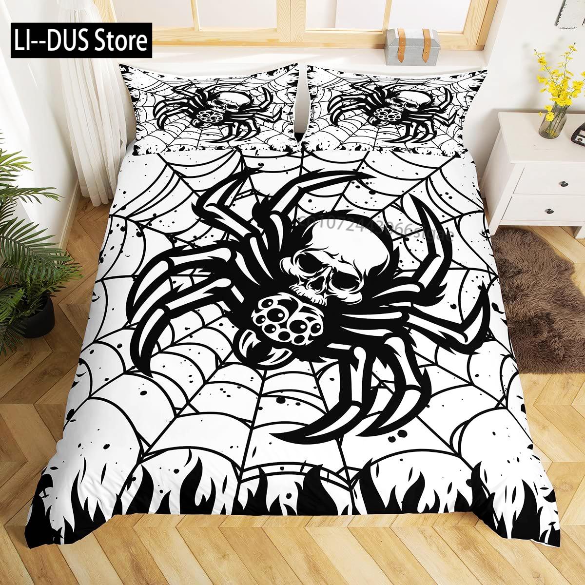 

Spider Comforter Halloween Duvet Cover Set Full Size Kids for Boys Girls Teens Pumpkin Bedding Set Duvet Set Room Decor 3Pcs EU Single(135*200cm)3pcs
