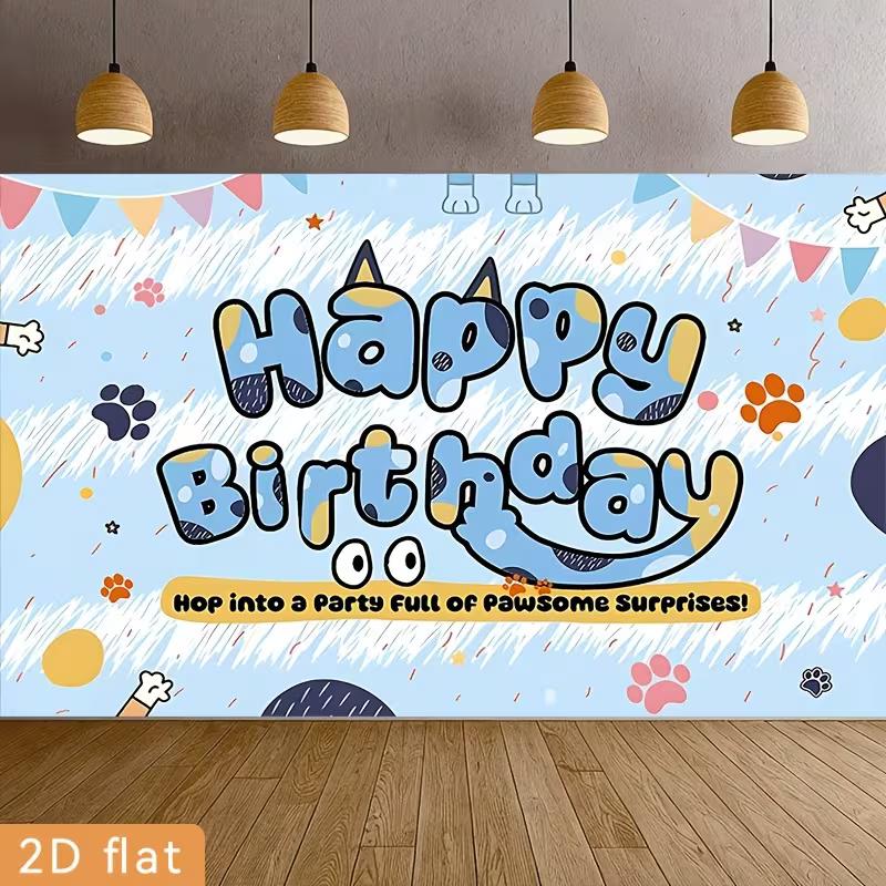 2D Blue Dog Birthday Party Backdrop with Paw Prints and Pawsome Surprises Background 47.2x31.5inch/120*80cm