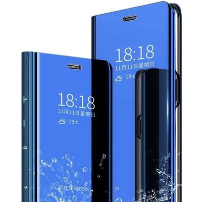 Case for Samsung A32 5G,case+ Tempered Glass Flip Clear View Translucent Mirror Standing 360°Shockproof Cover Smart Cover Bumper Ble