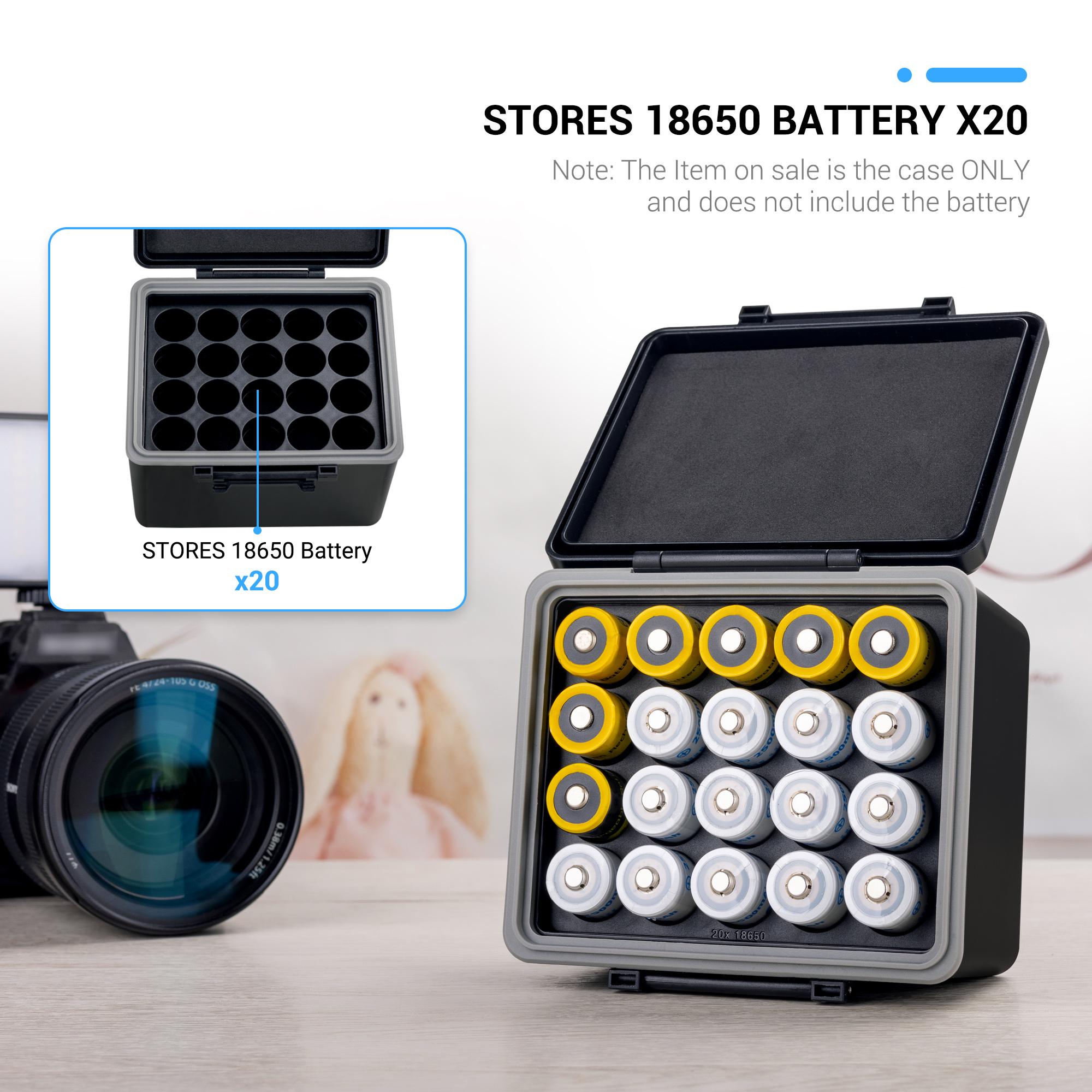 JJC 44 Slots Battery Case with Battery Tester for AA/AAA batteries Weterproof Hard Shell Battery Box Organizer for 18650 battery 18650 battery X20