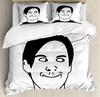 Humor Decor Queen Size Duvet Cover Cartoon Style Troll Face Guy with Popular Artful Facial Expression Soft Polyester Bedding Set