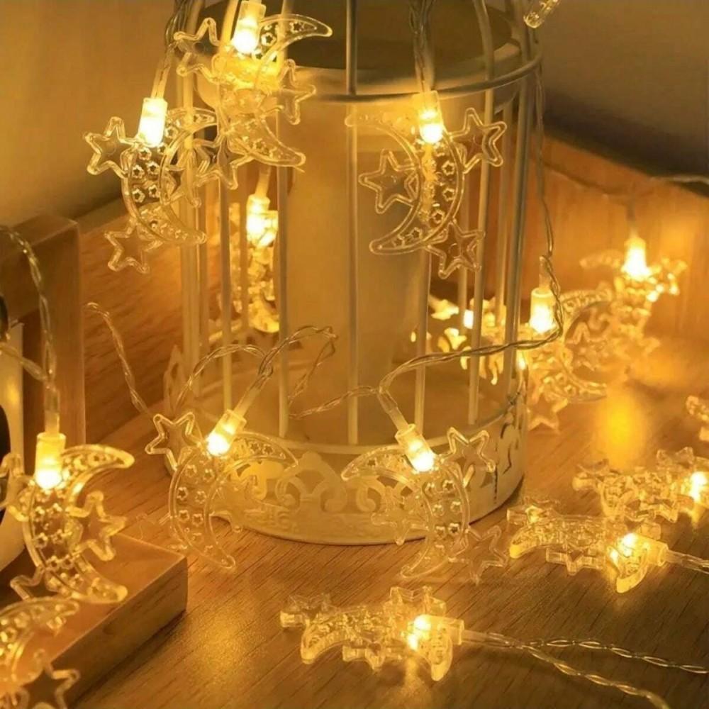 1PC 1.5M10LED/3M20LED Ramadan three stars and moon light string,powered by AA batteries(excl),used for room Ramadan decoration