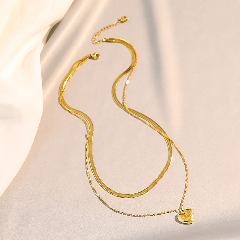 European and American Stainless steel Double-layer Gold Color Heart Pendant Neckchain For Women 2026 Fashion Jewelry Accessories