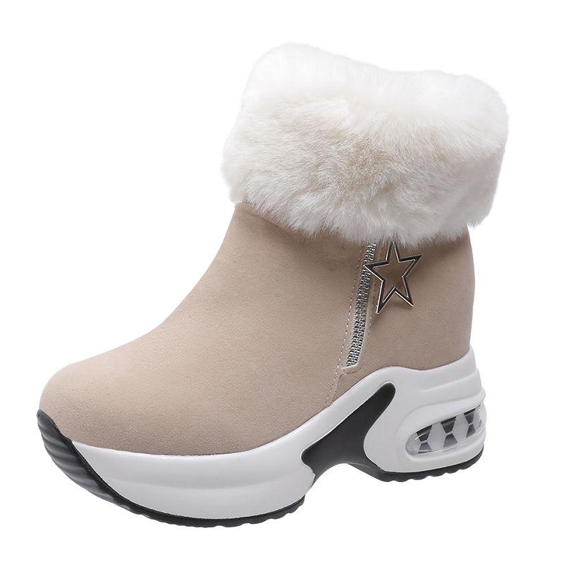 

Женские ботинки с плюшевой подкладкой, Утепленные зимние ботинки, Женские зимние теплые хлопковые ботинки, Короткие ботинки на толстой подошве с увеличением высоты, Женские 37 бежевый