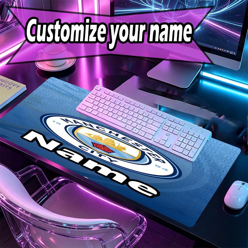 Custom Name Personalized Manchester City FC Pattern Mousepad, Laptop PC Desk Mat, Decorative Desk Mat for Home Keyboard Pad Gift