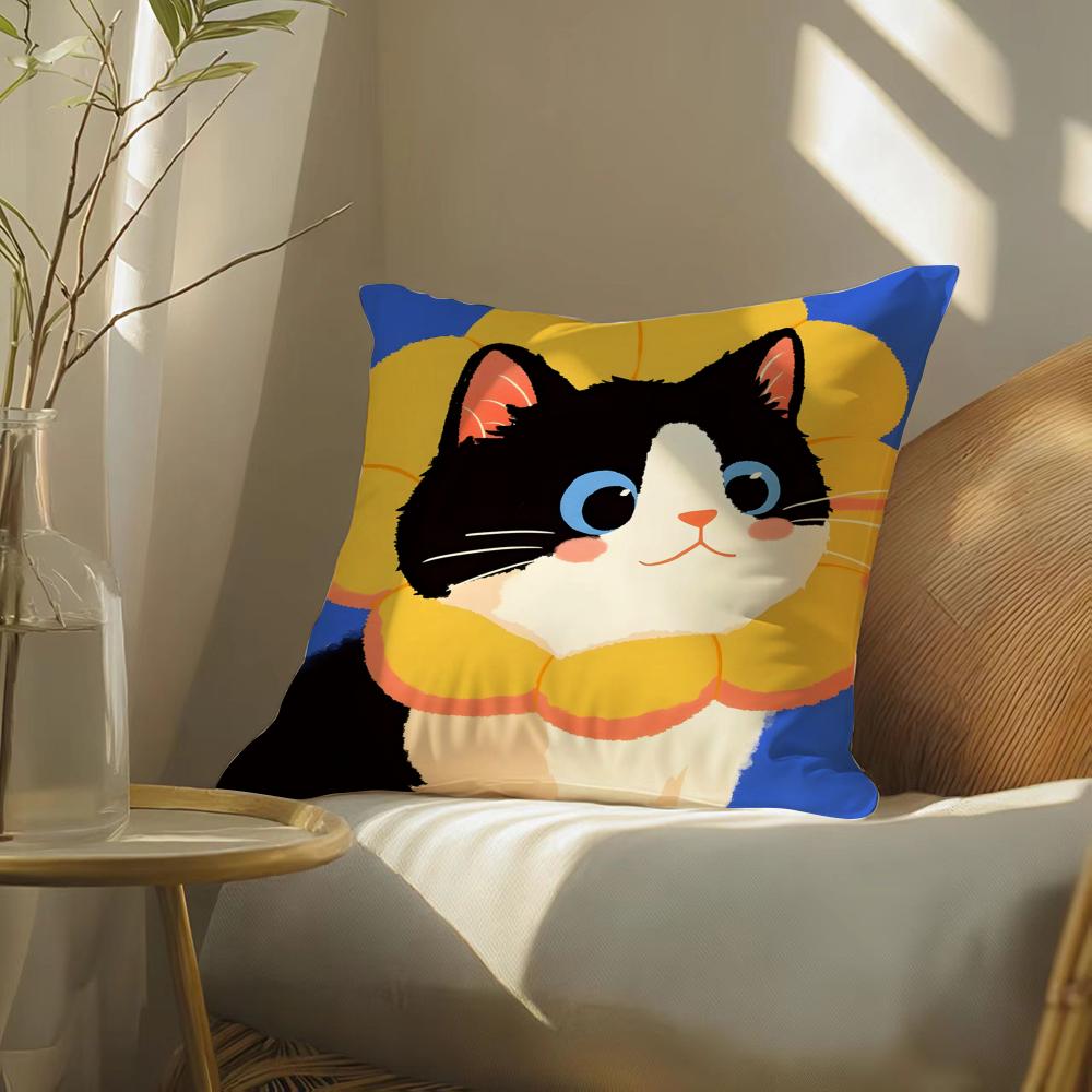 Cute Cartoon Cat Patterns Pillow Case Double-Sided Plush Sofa Cushion Covers Organic Breathable Invisible Zipper