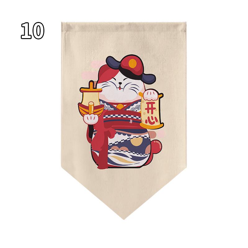 Japanese Style Lucky Cat Pattern Short Curtain Kitchen Door Partition Triangle Flag Restaurant Hanging Half Curtain Pennant