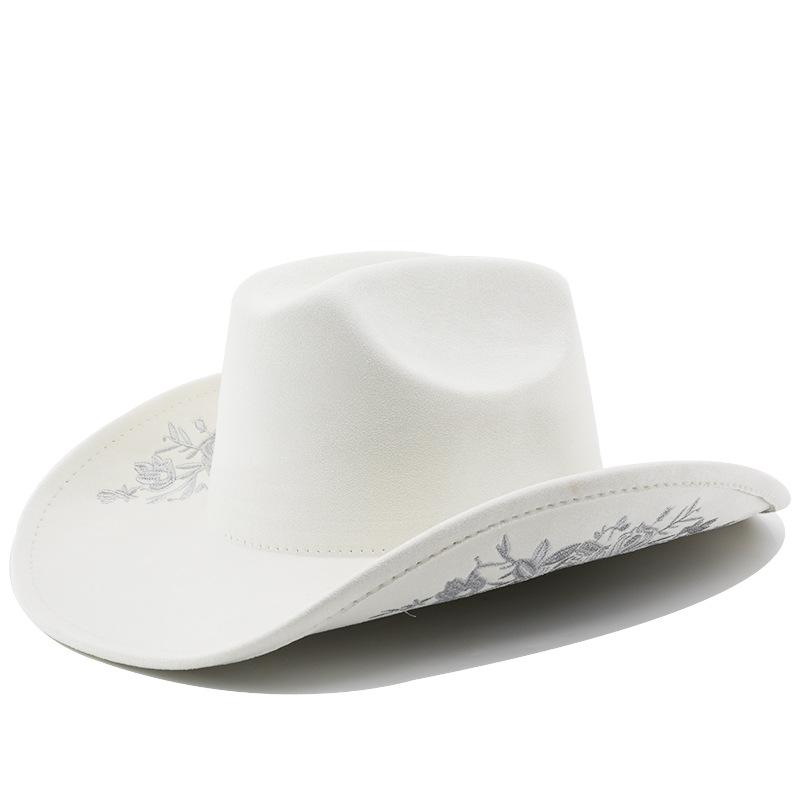 Western Style Embroidered Wide Brim Hat Outdoor Travel Jazz Hat