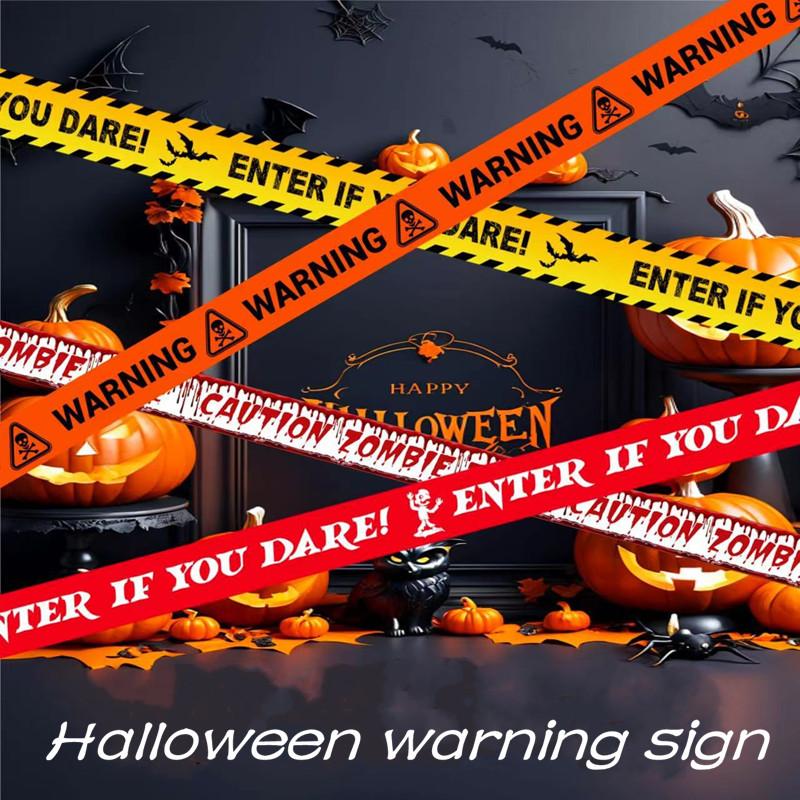 1Pc 6m Halloween Props Window Prop Warning Line Strip Plastic Skull Head Warning Tape Signs Witch Atmosphere Halloween Decora