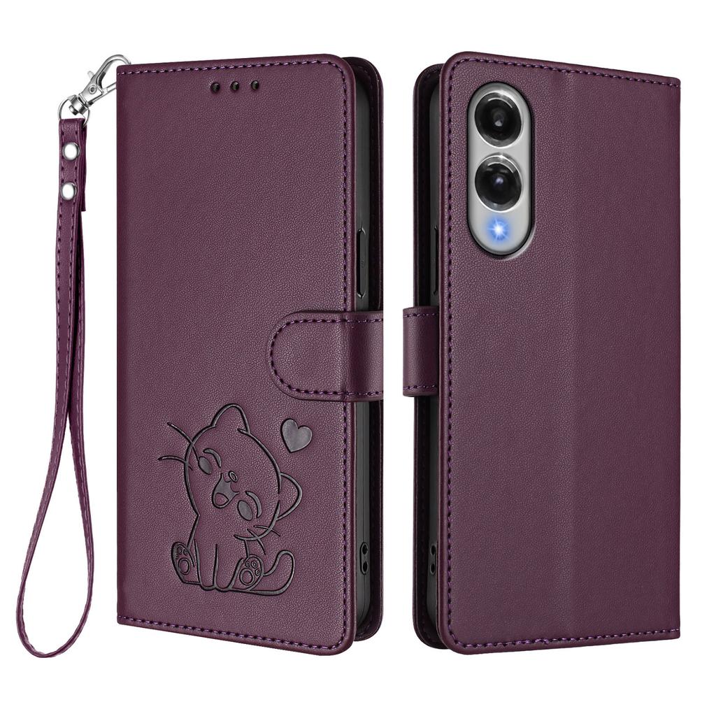 Für Samsung Galaxy S25 Edge Brieftasche Hülle mit Handschlaufe Love Cat Muster Prägung Leder Handyhülle