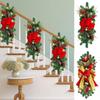 LED Door Decoration Red Rattan Bow Staircase Wreath Cute Christmas Wreath  Christmas