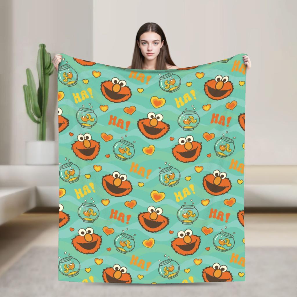 Cookie Monster Sesamets Knitted Blanket Flannel Throw Blanket Bedroom Sofa Printed Ultra-Soft Warm Bedspreads
