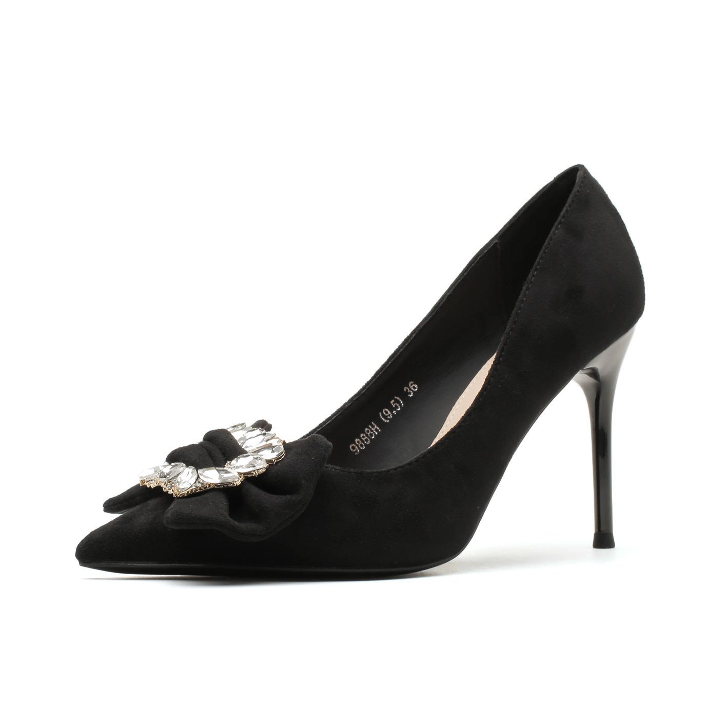 

Bow decal suede fine heel rhinestone high heels shoes simple temperament 40