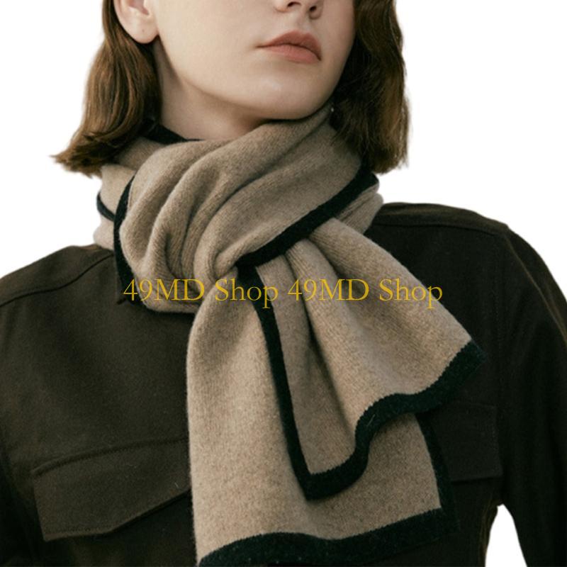 49MD Luxurious Cashmere Like Scarf for Women Men Contrasting Color Neck Scarf Soft and Warm for Autumn Winter Daily Use хаки