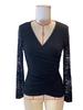 2024 Autumn/Winter Slim Fit Solid Color T-Shirt with Lace Sleeves for Women