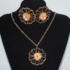 Cross-Border Retro Fashion Hollow Flower Earrings and Necklace Set Women's Metal SUNFLOWER Sweater Chain Clavicle