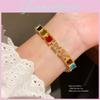 Retro Style Gold Finish Square Cz Hand Chain For Female Gift Giving