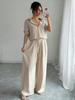Spring Fashion Plus-Size Women's Two-Piece Set: Linen-Style Shirt & High-Waisted Loose Pants